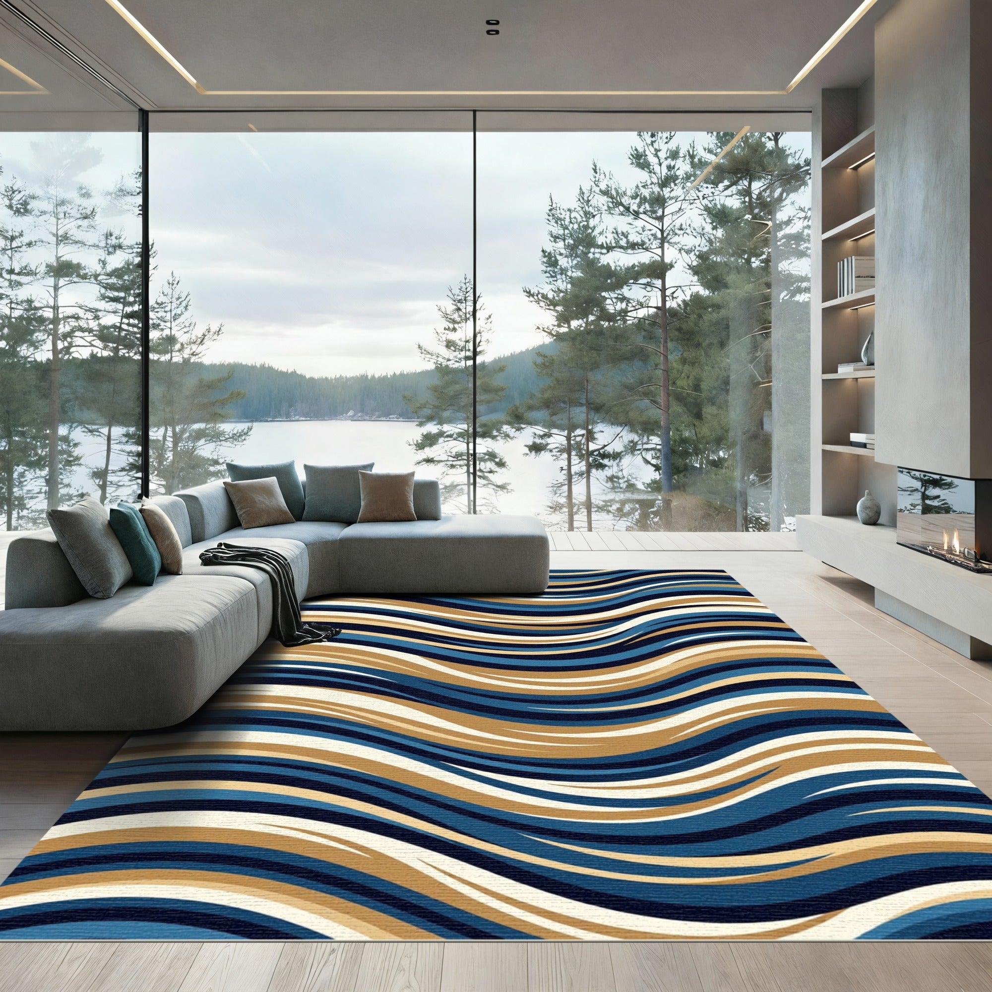 Navajo Blue Golden Wave Rug