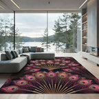 Pink Peacock Feather Art Deco Fan Rug