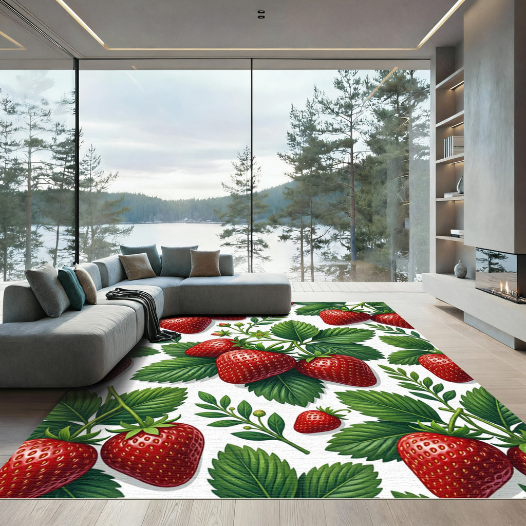 Vibrant Red Strawberry Garden Botanical Rug