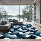 Modern Slate Blue Interwoven Ribbon Rug