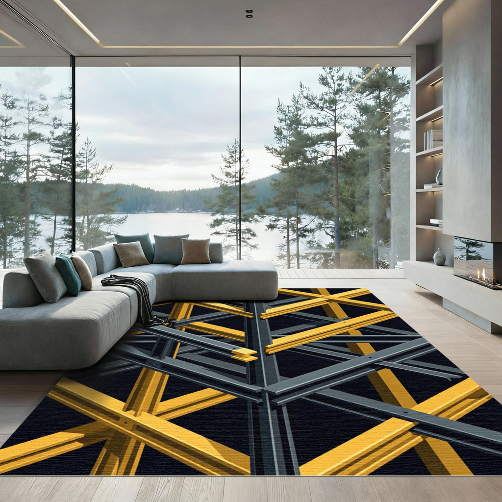 Yellow and Gray Geometric Structure Rug