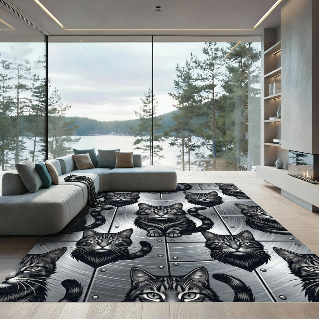 Monochromatic Tabby Cats Repeating Close-Up Rug