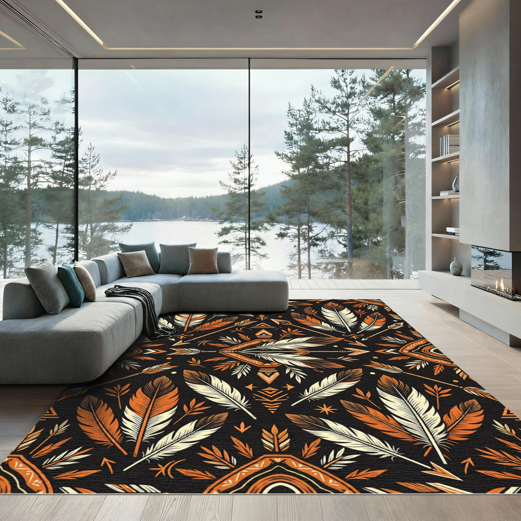 Bold Orange Feather Tribal Arrow Rug