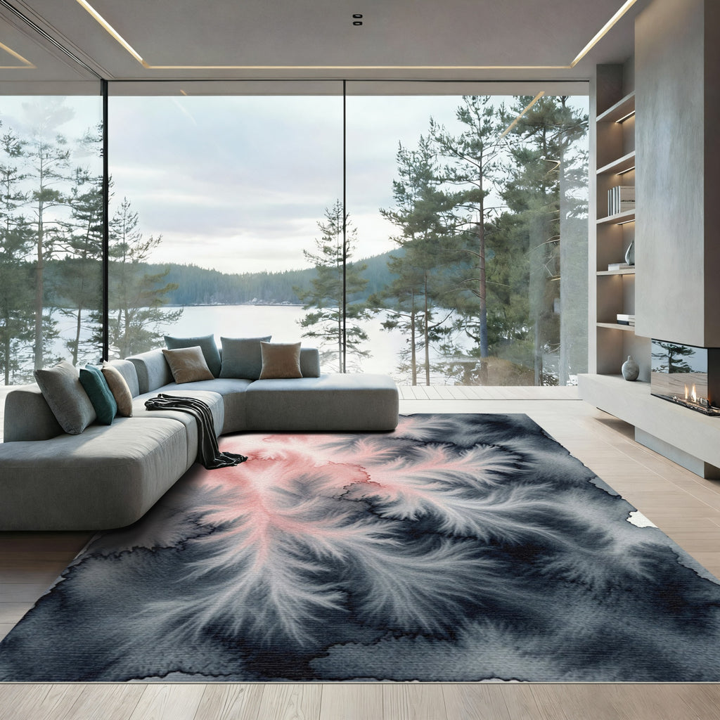 Ethereal Blush and Charcoal Ink Wash Rug