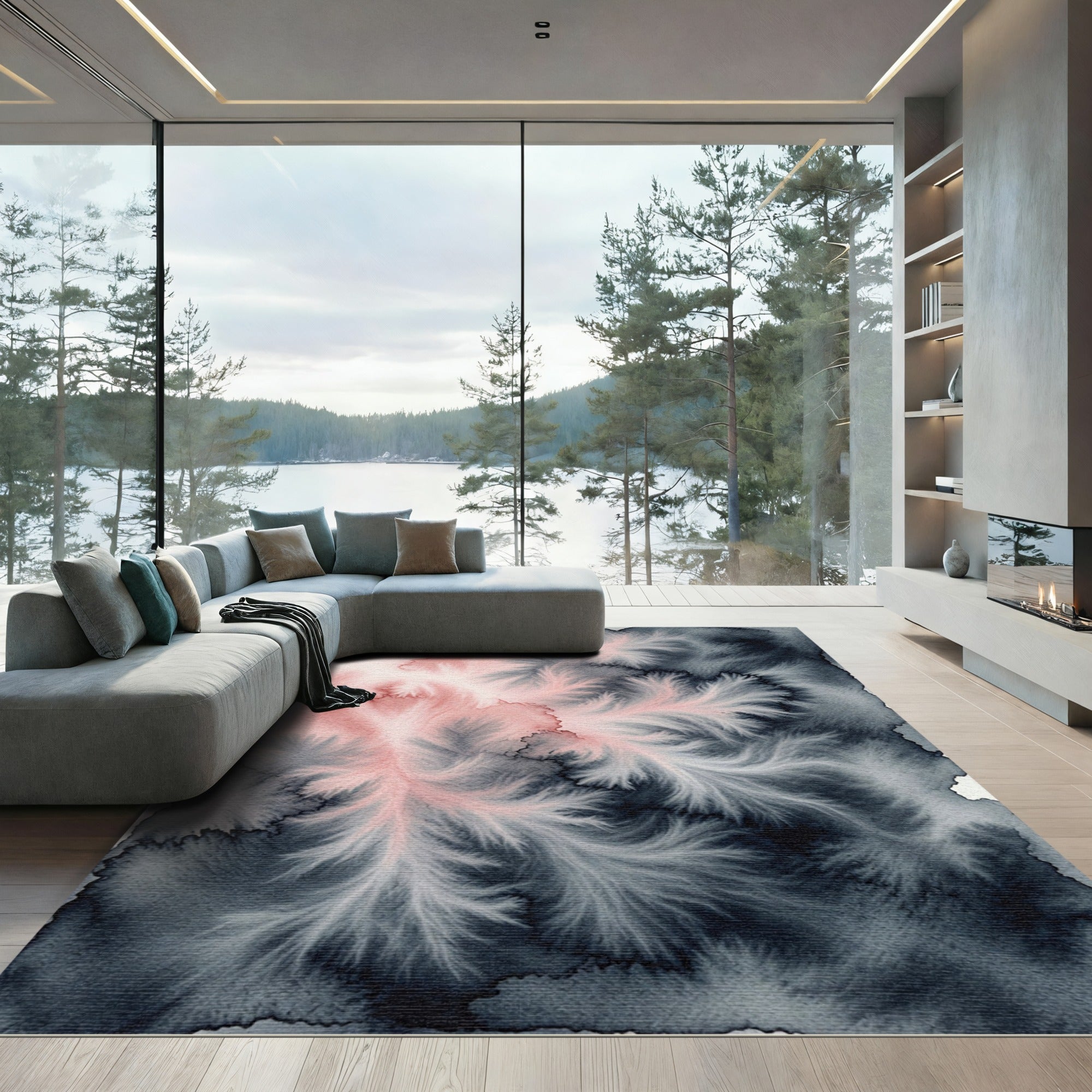 Ethereal Blush and Charcoal Ink Wash Rug