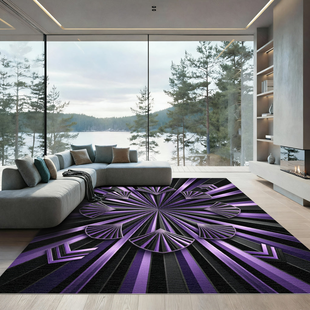 Art Deco Fan Purple Geometric Radial Rug