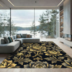 Elegant Golden Peony Floral Damask Rug