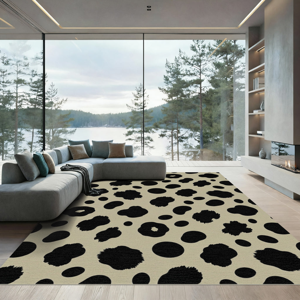 Black Spotted Taupe Animal Print Rug
