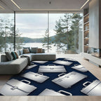 Modern Metallic Silver Briefcase Arrangement Rug