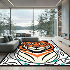Bold Orange Tiger Face Art Rug