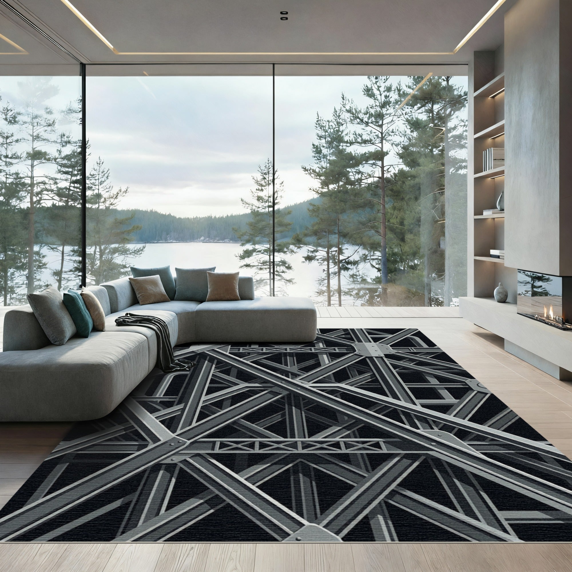 Industrial Gray Steel Truss Rug