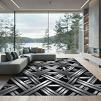 Metallic Silver Interlocking Geometric Weave Rug