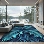 Lush Teal Tropical Palm Frond Rug