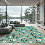 Soft Teal Meadow Floral Bouquet Rug