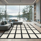 Black Cream Geometric Grid Rug