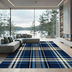 Navy Blue White Gray Plaid Lines Rug