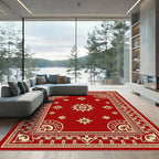 Crimson Floral Bordered Medallion Rug