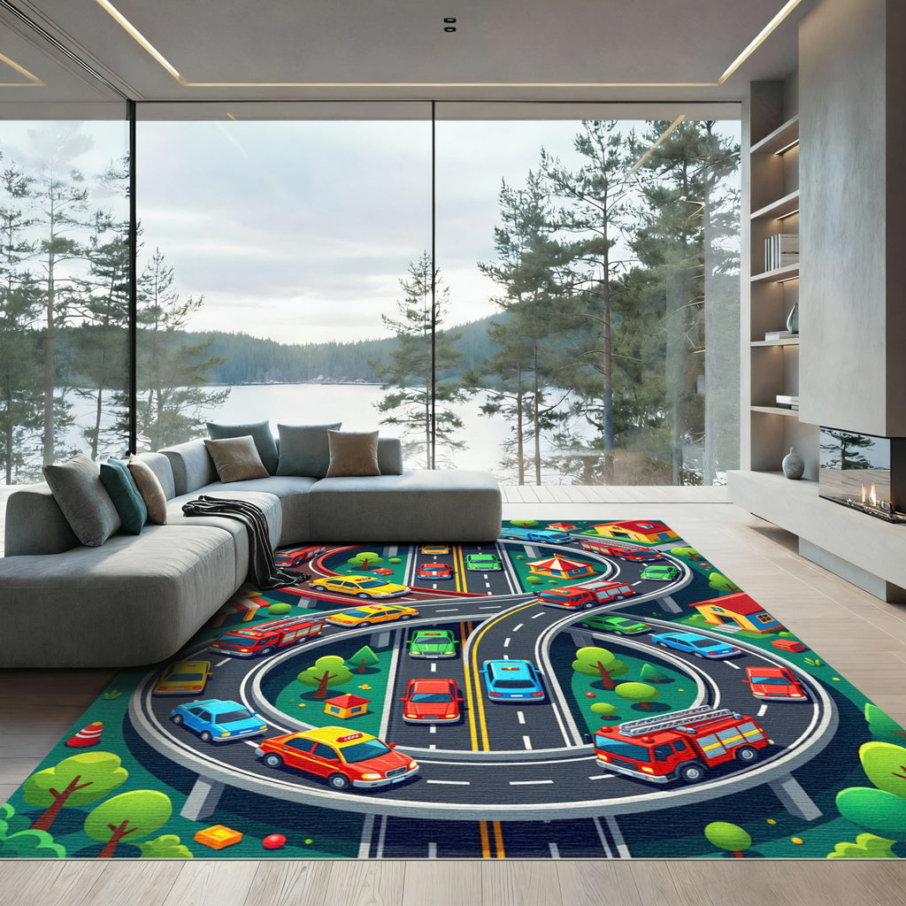 Vibrant City Traffic Figure Eight Loop Rug