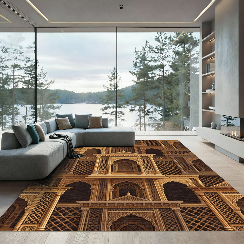 Golden Intricate Architectural Archways Rug