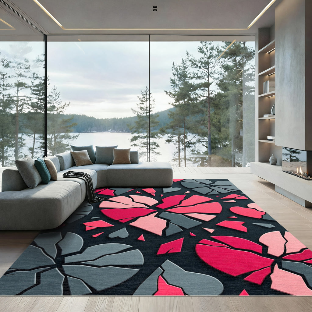 Pink Gray Broken Hearts Composition Rug