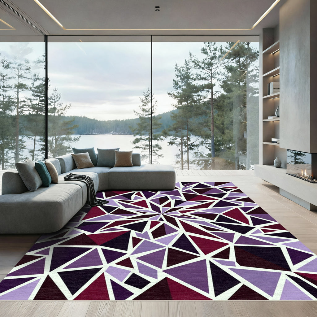 Geometric Amethyst Purple Fragmented Mosaic Rug