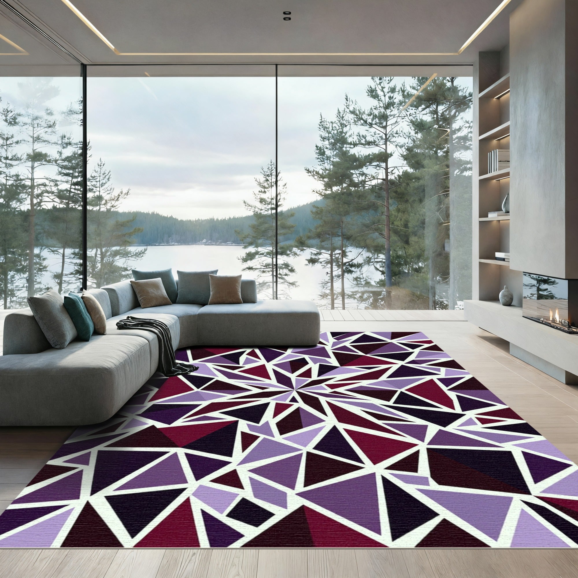 Geometric Amethyst Purple Fragmented Mosaic Rug