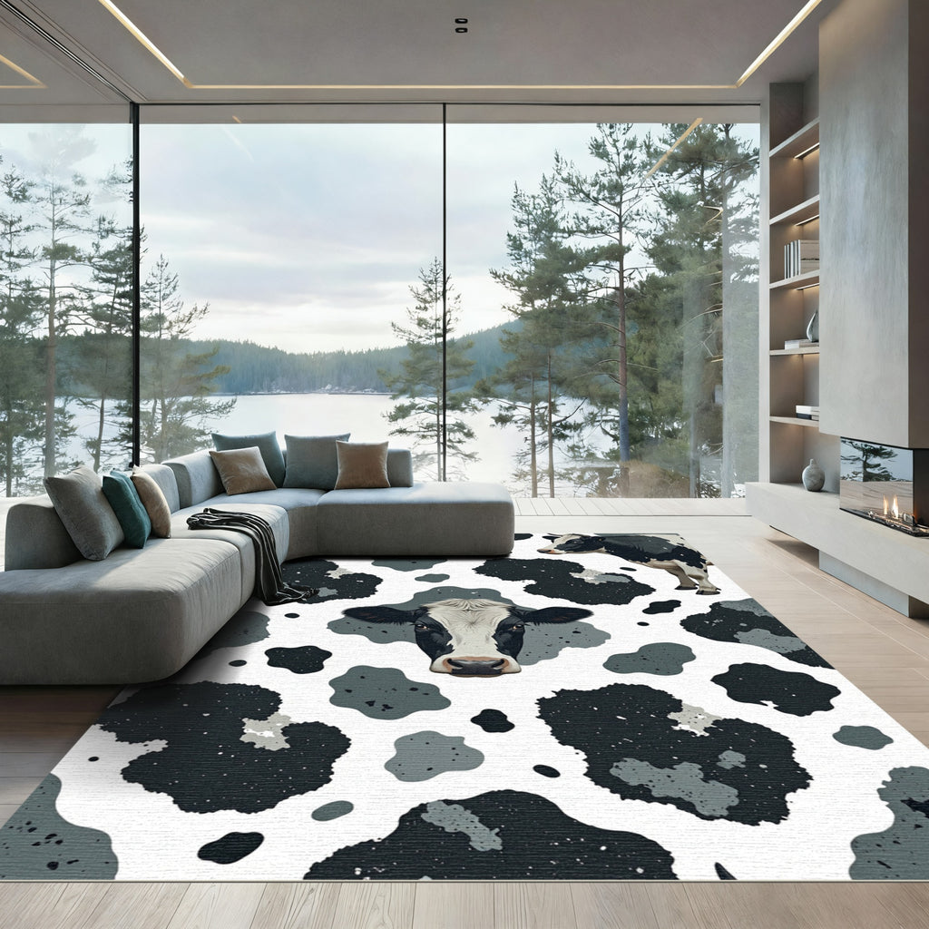 Modern Monochrome Holstein Cow Spot Art Rug