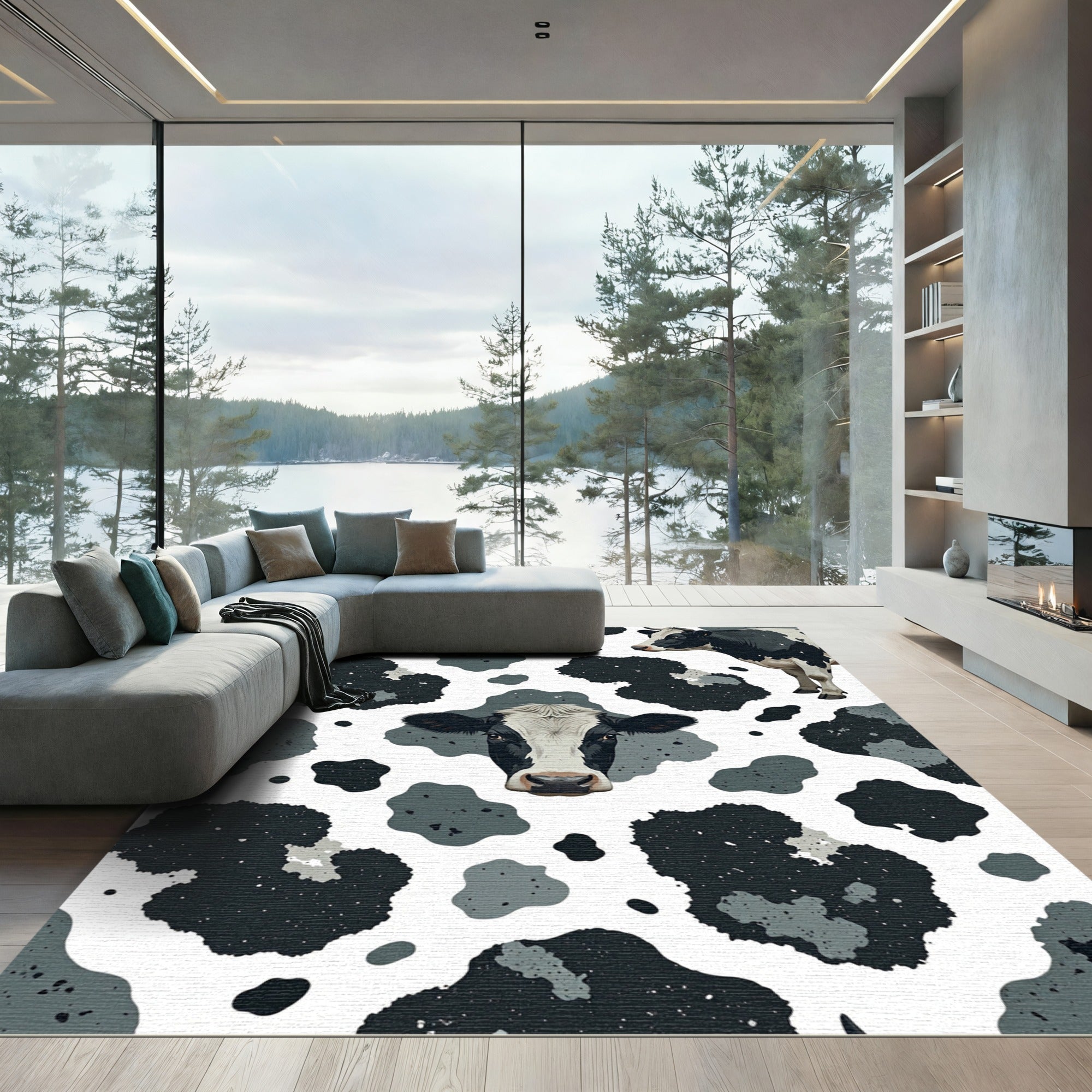 Modern Monochrome Holstein Cow Spot Art Rug