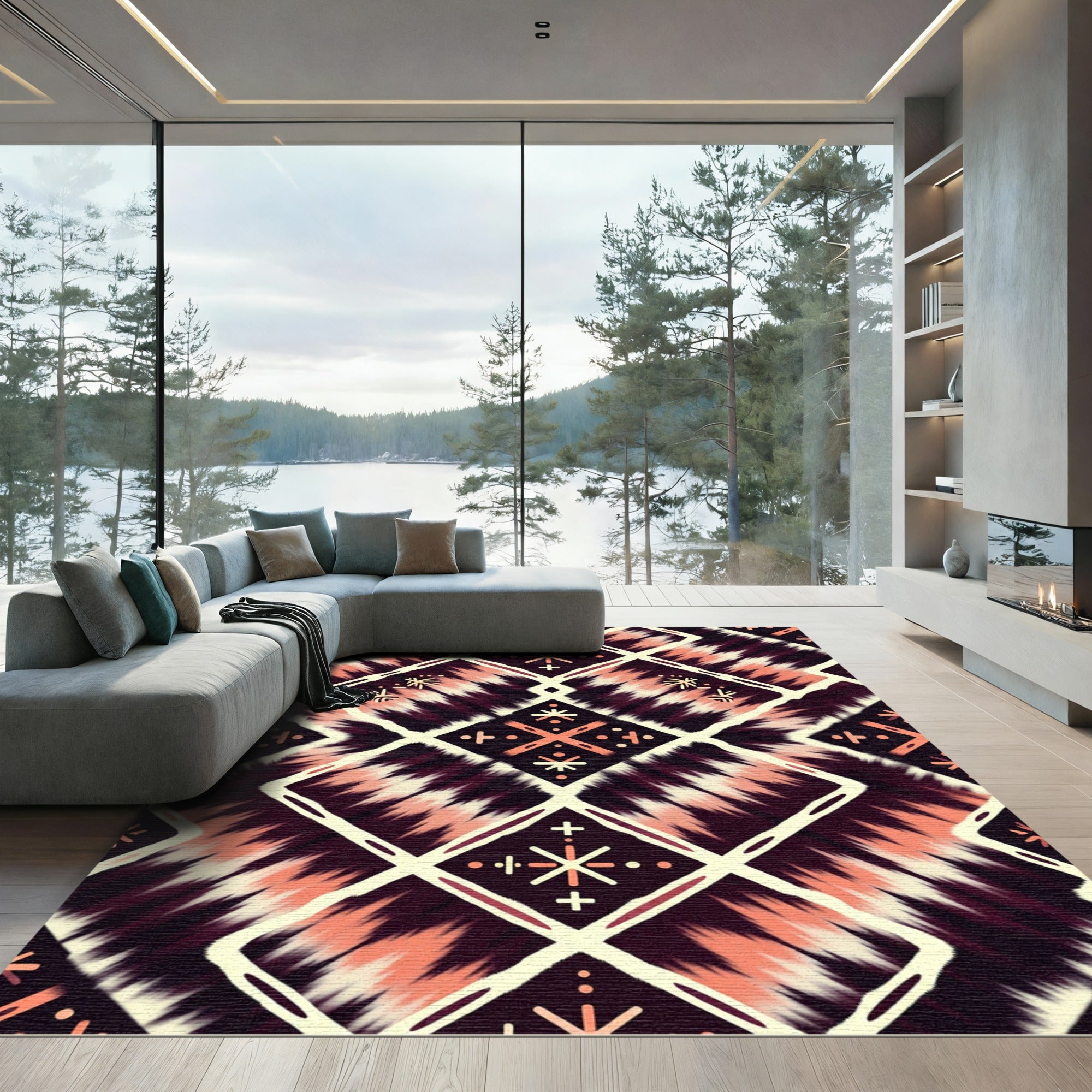Cream Coral Jagged Diamond Rug