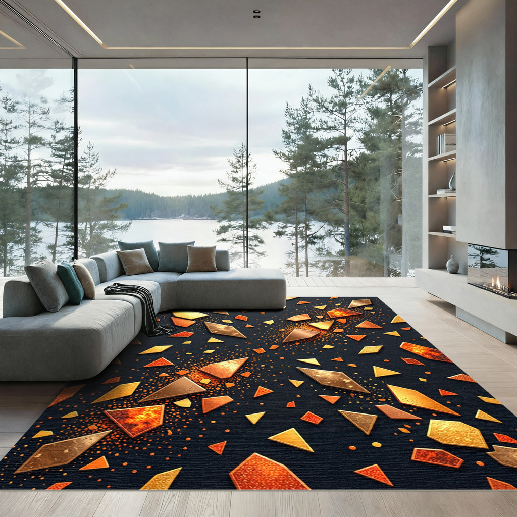 Abstract Golden Geometric Shard Mosaic Rug
