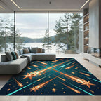 Ethereal Golden Celestial Shooting Stars Rug