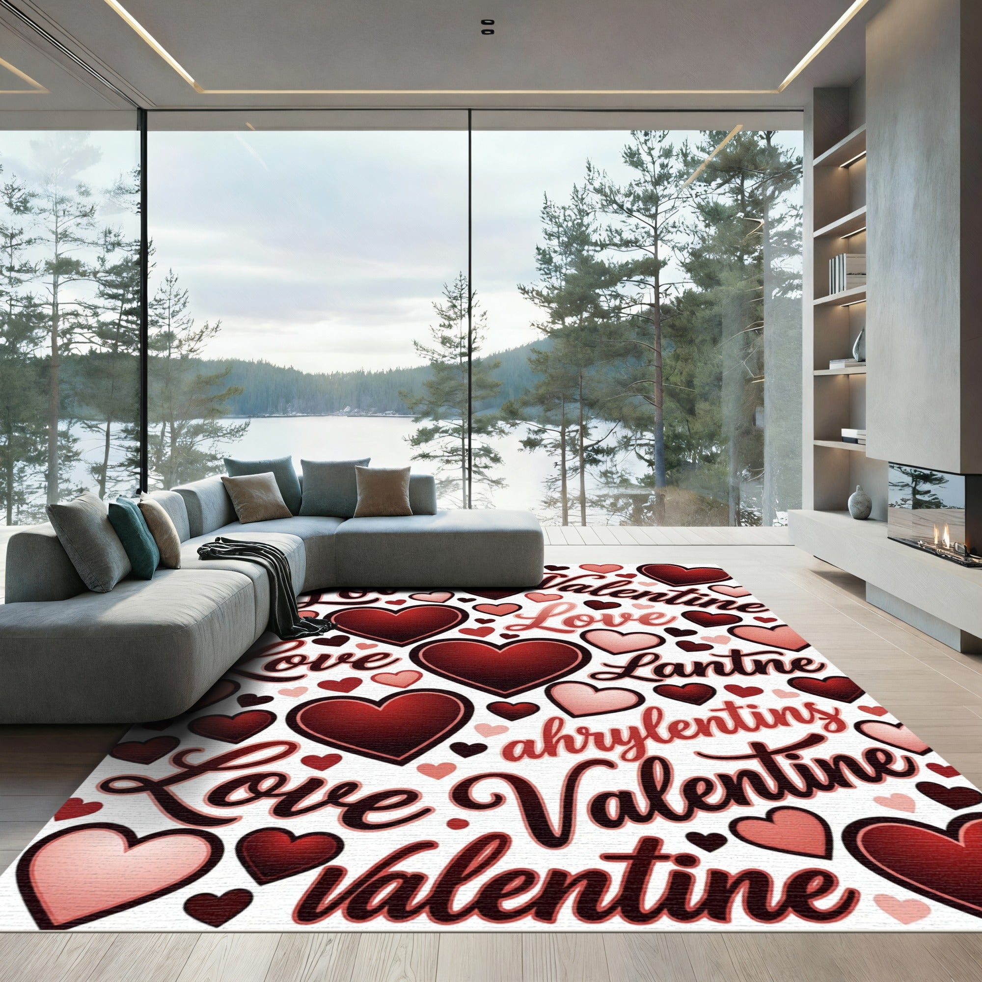 Red Hearts Valentine Love Collage Rug