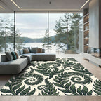 Dark Green Leafy Swirl Composition Rug