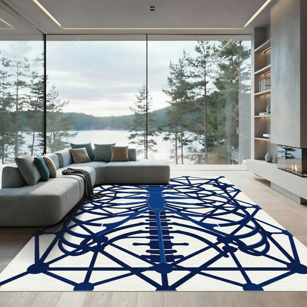 Deep Blue Skeleton Geometric Harmony Rug