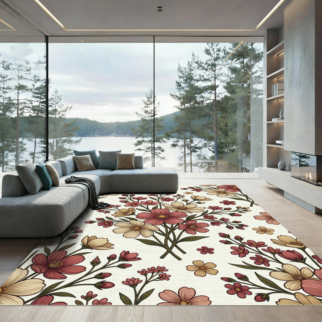 Romantic Blush and Cream Floral Bouquet Rug