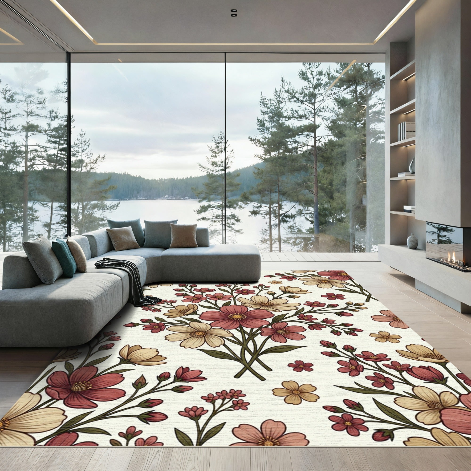 Romantic Blush and Cream Floral Bouquet Rug