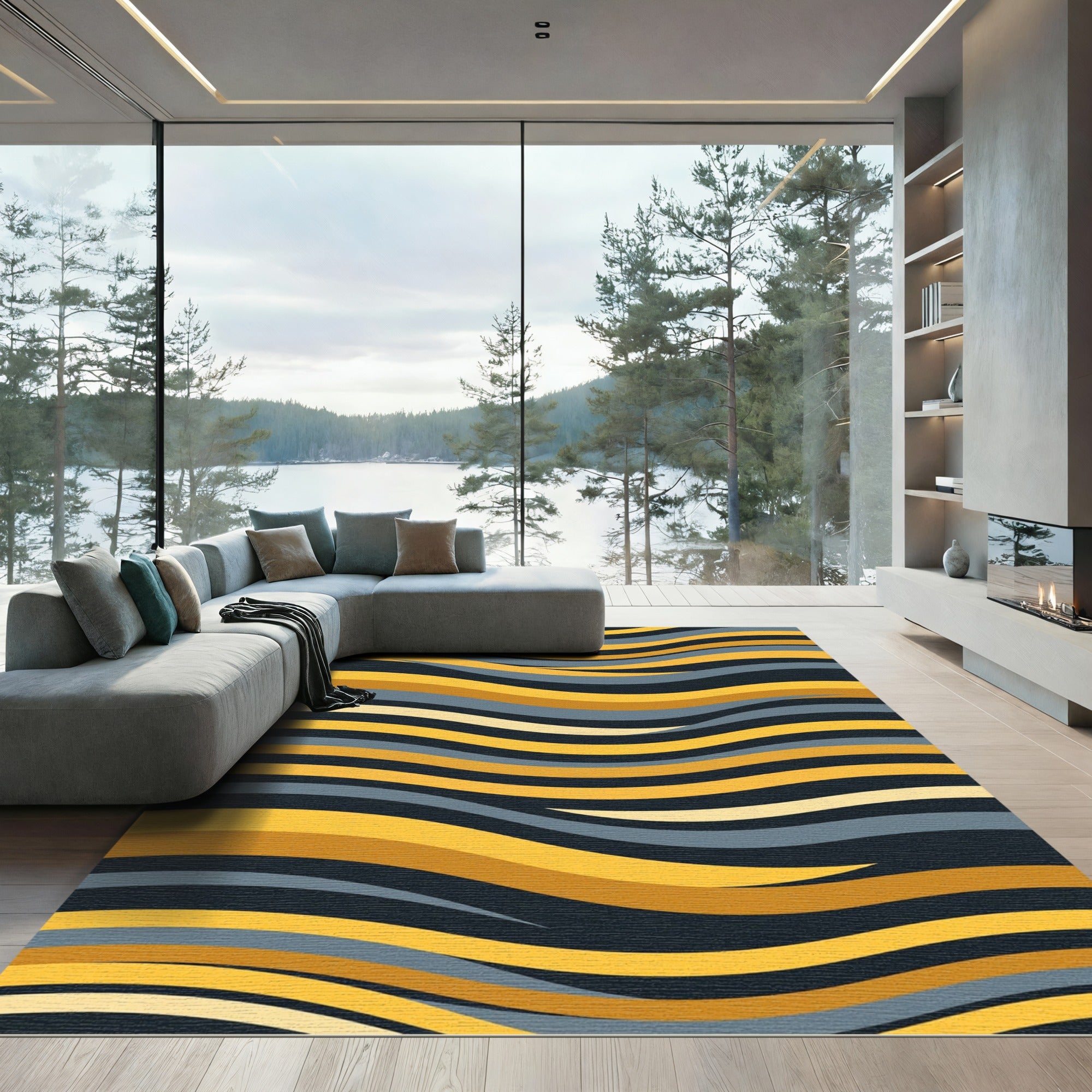 Gold Mustard Slate Wave Surface Rug