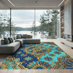 Azure Golden Floral Medallion Rug
