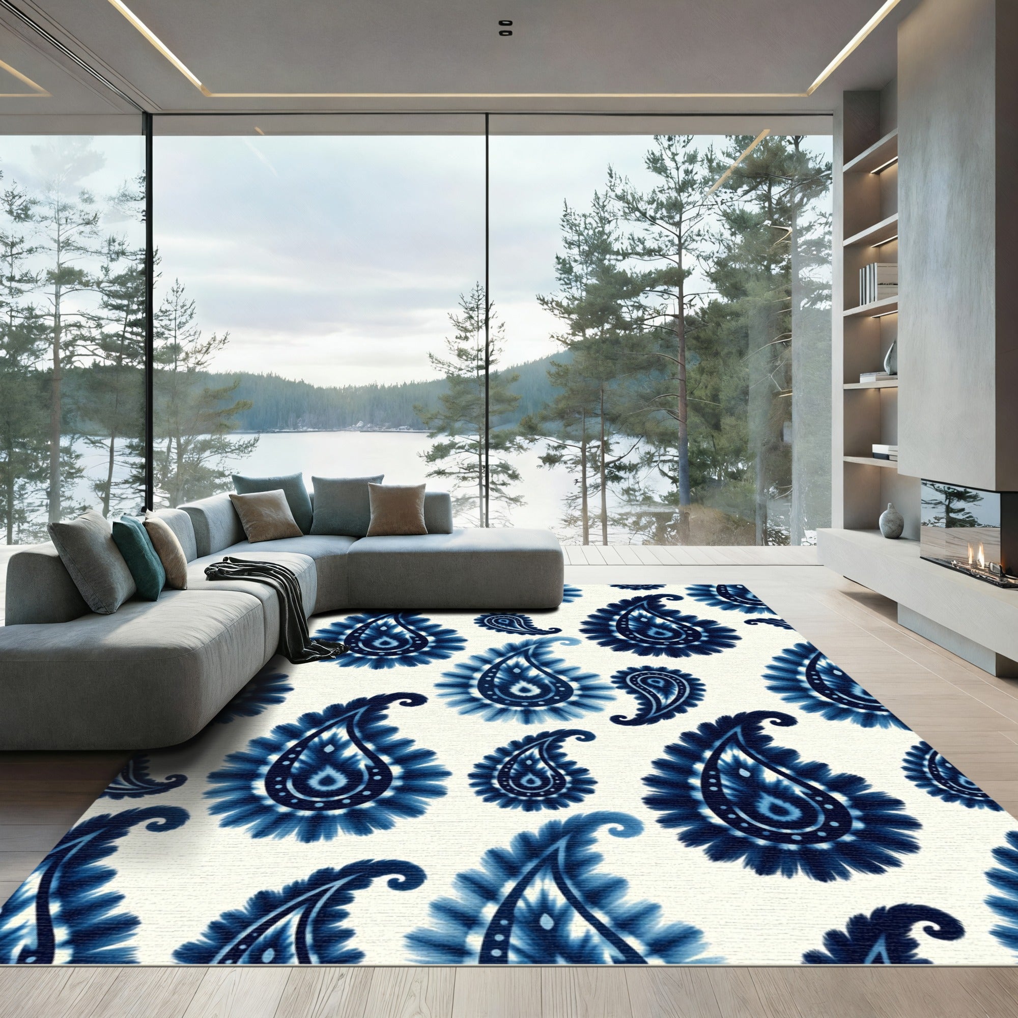 Indigo Blue Paisley Tear Drop Rug