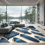 Coastal Navy Surfboard Isometric Illustration Rug