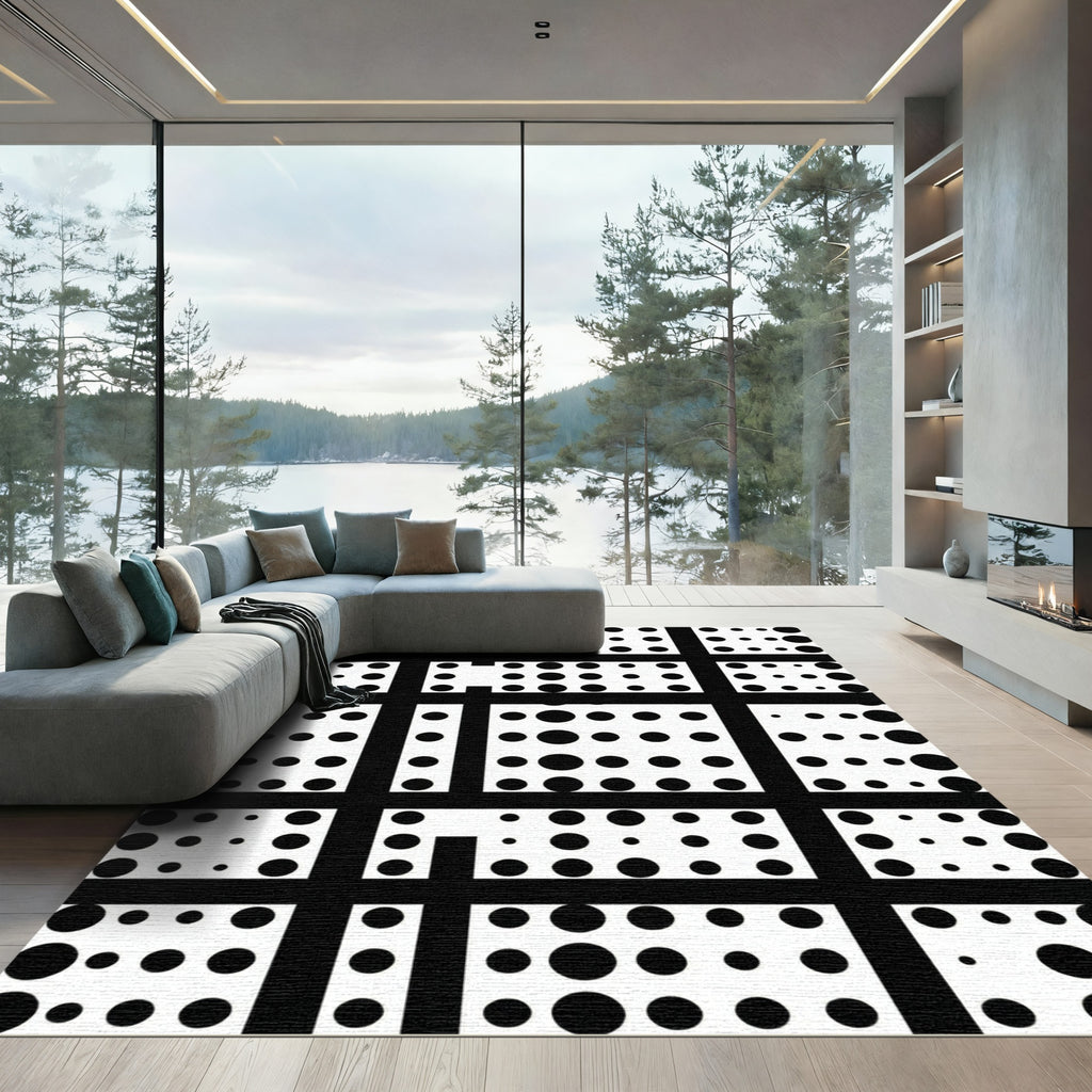 Black White Polka Dot Grid Rug