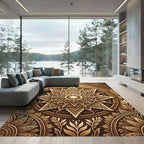 Golden Radial Starburst Mandala Rug
