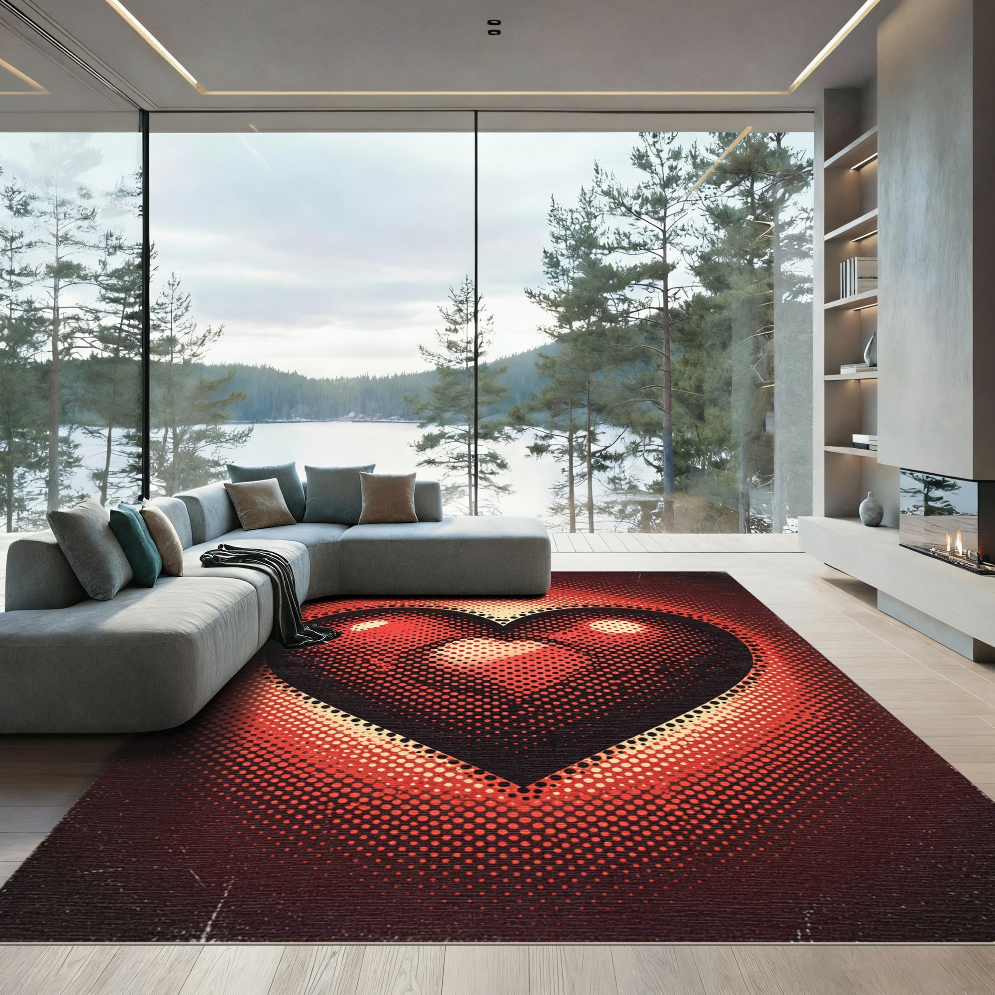 Retro Halftone Crimson Heart Icon Rug
