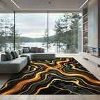 Black Gold Swirl Marble Abstract Rug