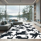 Playful Black Puppy Scattered Illustration Rug