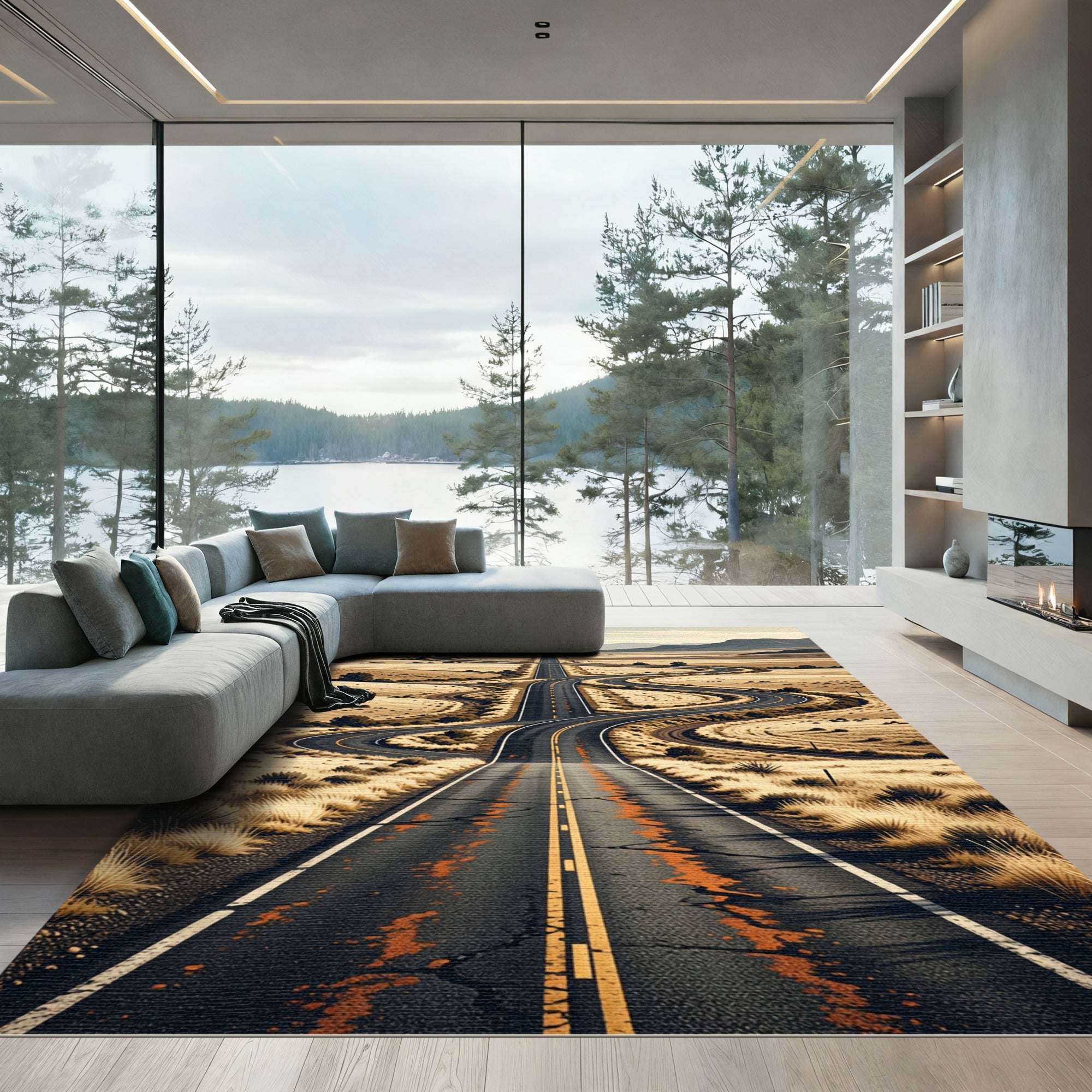 Serene Desert Highway Winding Road Rug