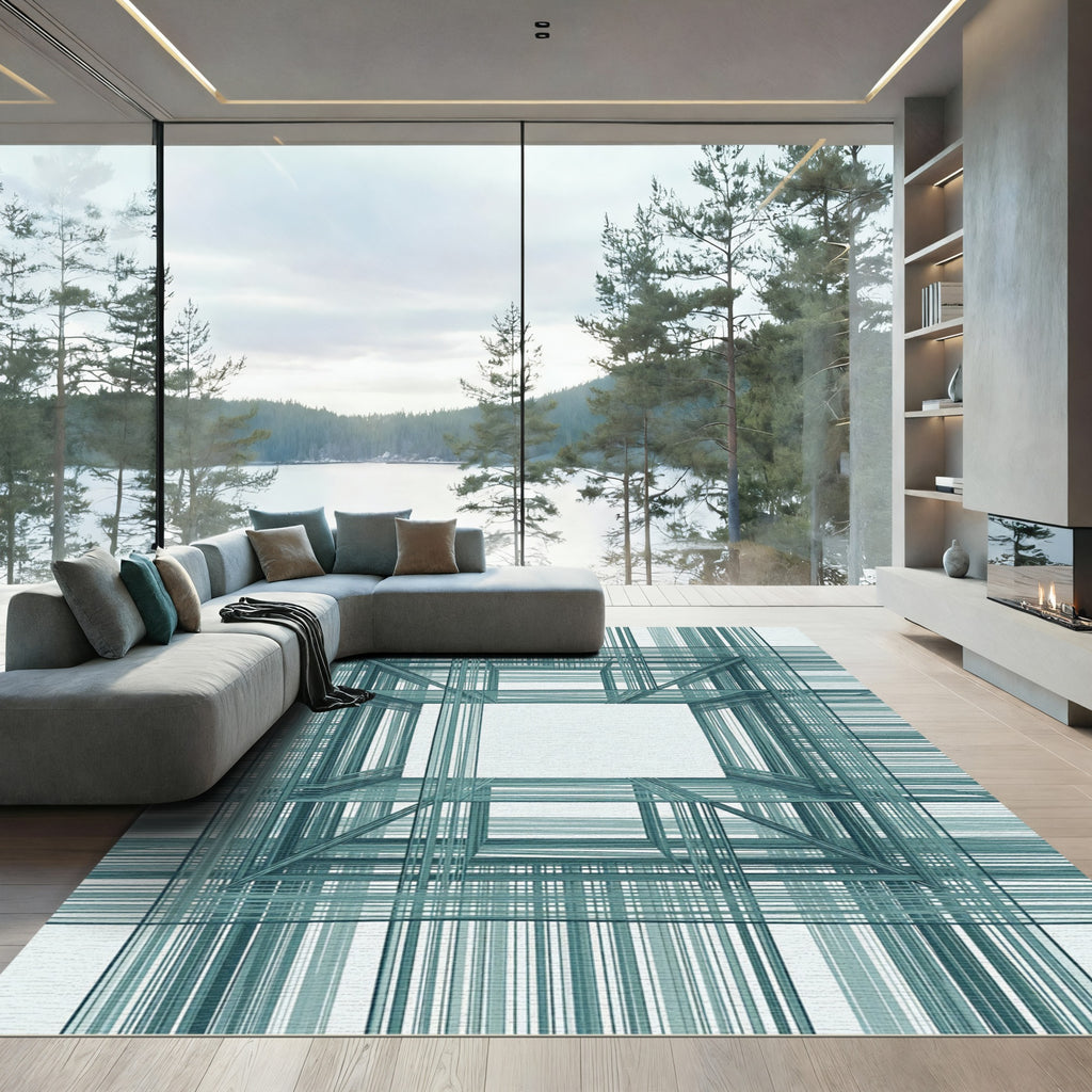 Teal Linear Geometric Structure Rug