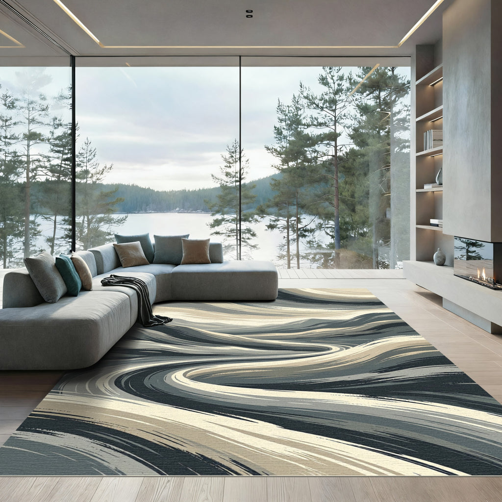 Earthy Waves Landscape Abstract Rug