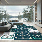 Modern Teal Navy Athletic Strategy Grid Rug