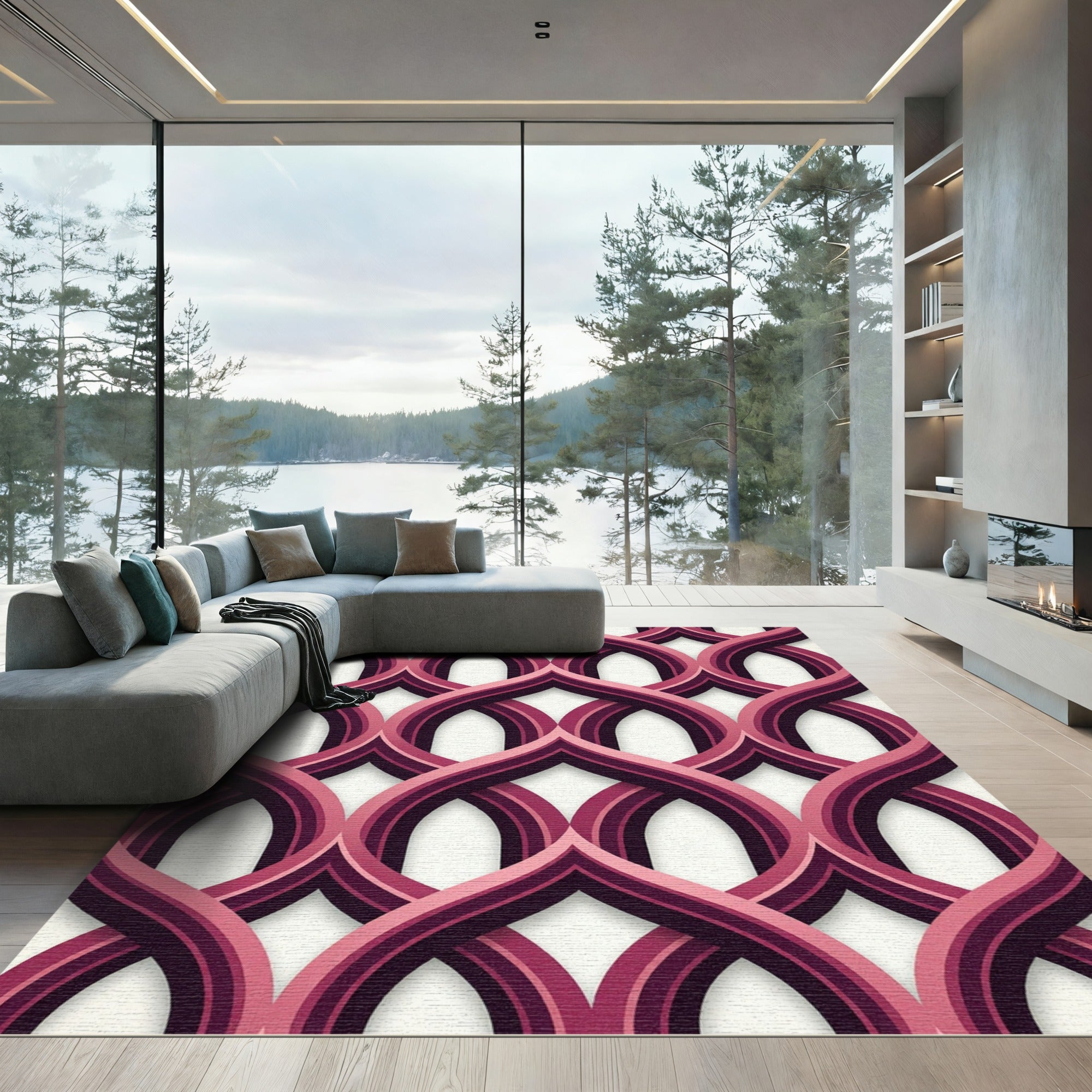 Art Deco Burgundy Interlocking Arch Rug
